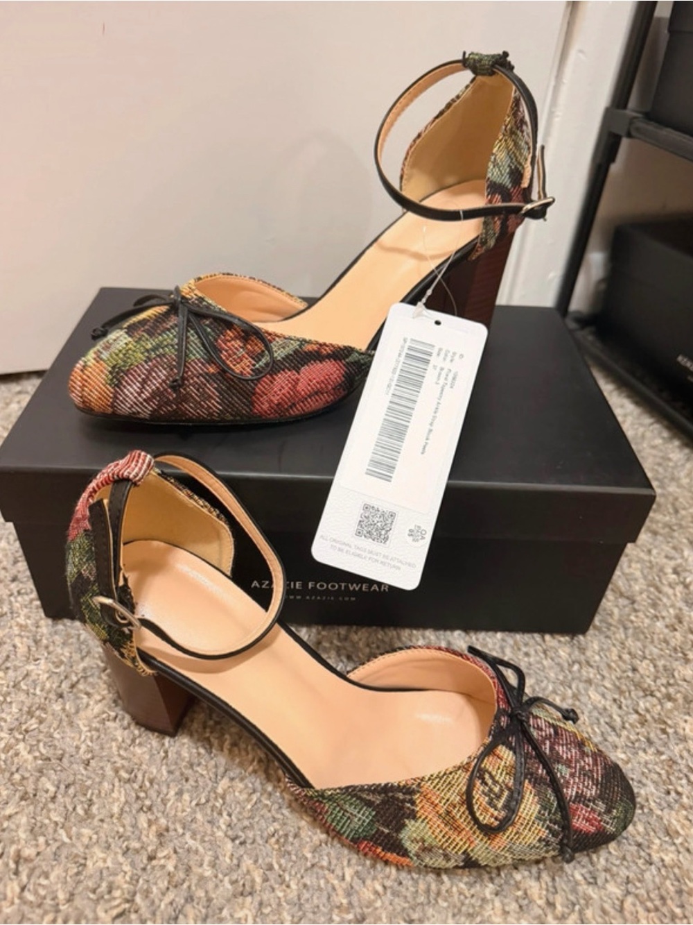 Azazie Multicolor Floral Ankle-Strap Block Heel Pumps